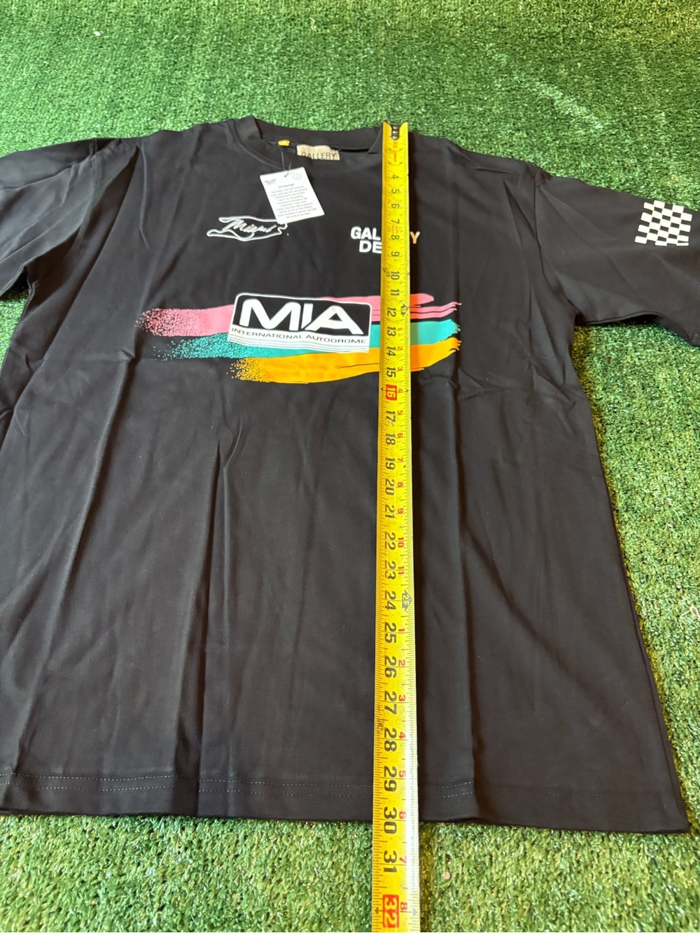 Gallery Dept Black Tee with Multicolor Paint-Stripe MIA Graphic - Picture 6 of 10